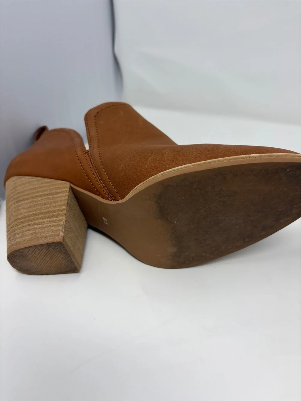 Jeffrey Campbell Brown Leather Slip-On Booties with Stacked Heel Size 8.5